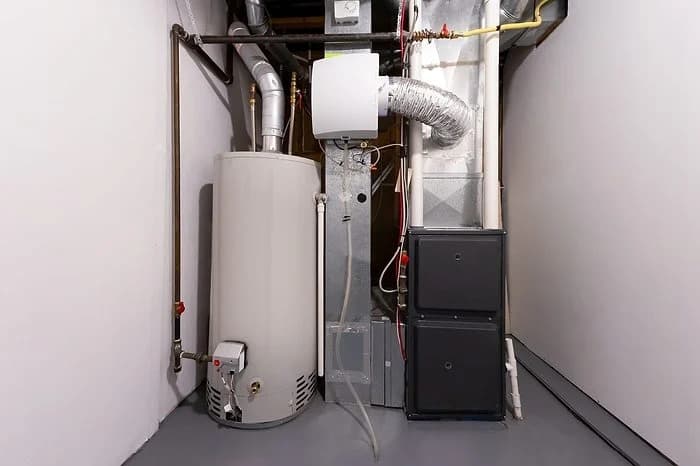 Furnace and water heater in a mechanical room