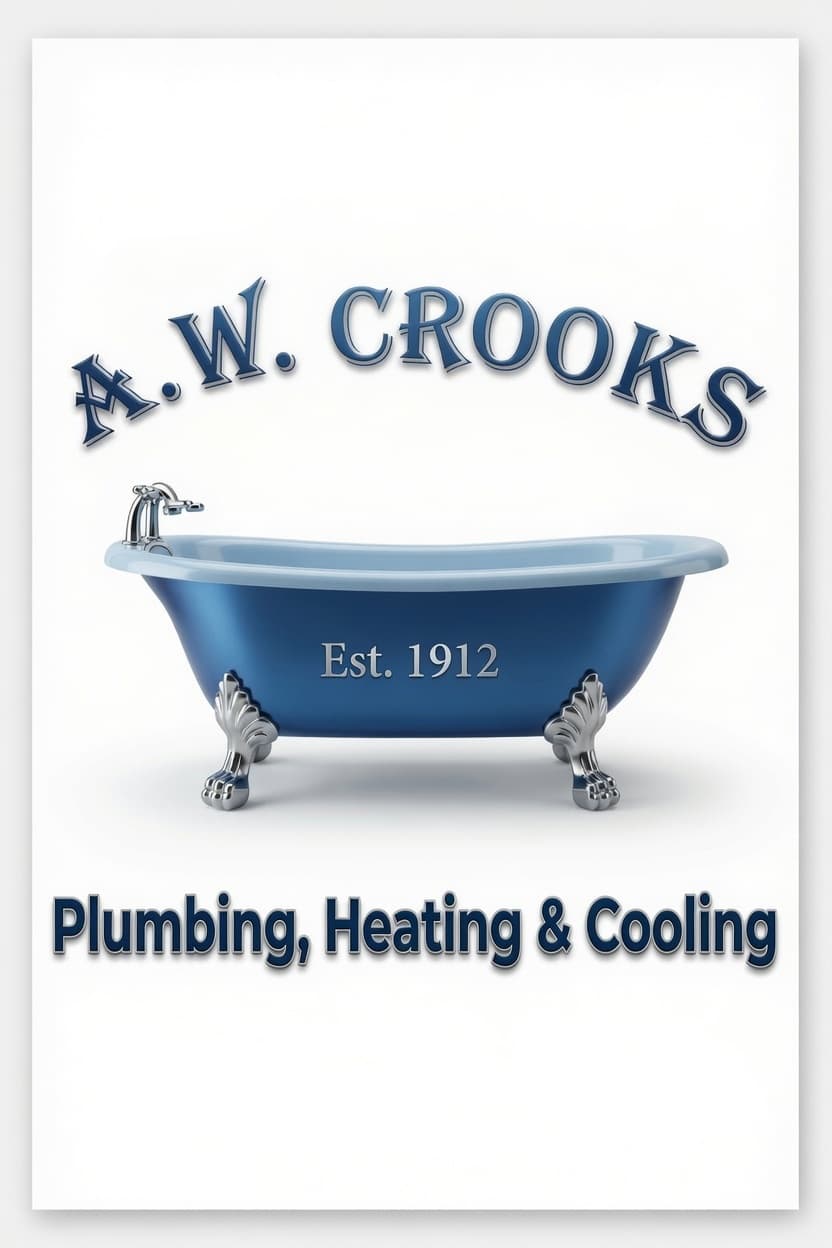 A.W. Crooks clawfoot tub mark. Plumbing, Heating and Cooling. Est. 1912.